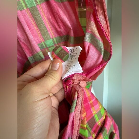 Vintage Y2K Farm Rio Coquette Girl Barbiecore Pink & Green Plaid Skirt with Bow - Picture 10 of 12